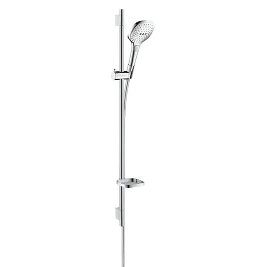 Hansgrohe Raindance Select E – dušo komplektas 120, EcoSmart 9 l/min, 3 srovių tipai, baltas / chromuotas 26623400
