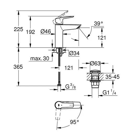 Grohe QuickFix Start - kraanikaussi kraanikaussi Push-Open äravoolukomplektiga, CoolStart, kroom 23746002