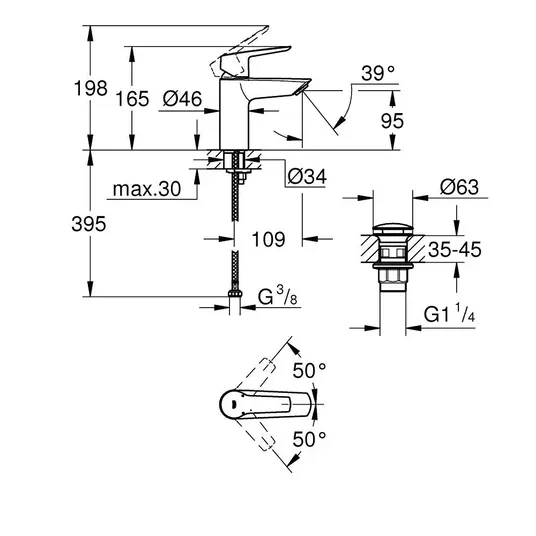 Grohe QuickFix Start - kraanikaussi kraanikaussi Push-Open äravoolukomplektiga, kroom 23550002