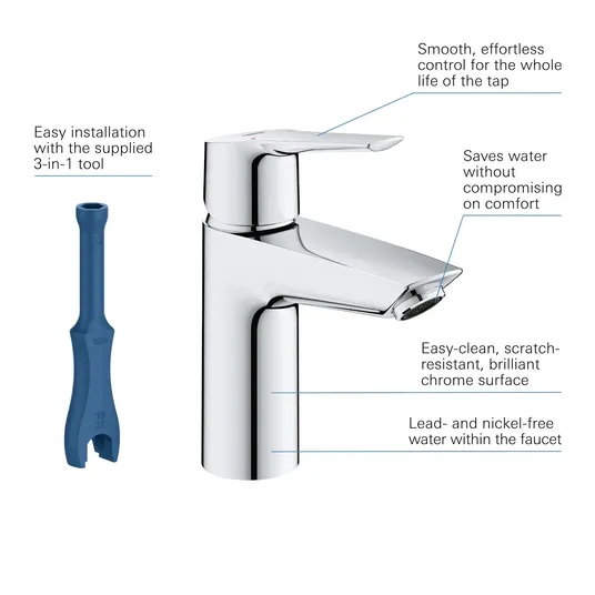 Grohe QuickFix Start - kraanikaussi kraanikaussi Push-Open äravoolukomplektiga, kroom 23550002