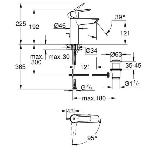 Grohe QuickFix Start – praustuvo maišytuvas su išleidimo komplektu, CoolStart, chromas 23552002