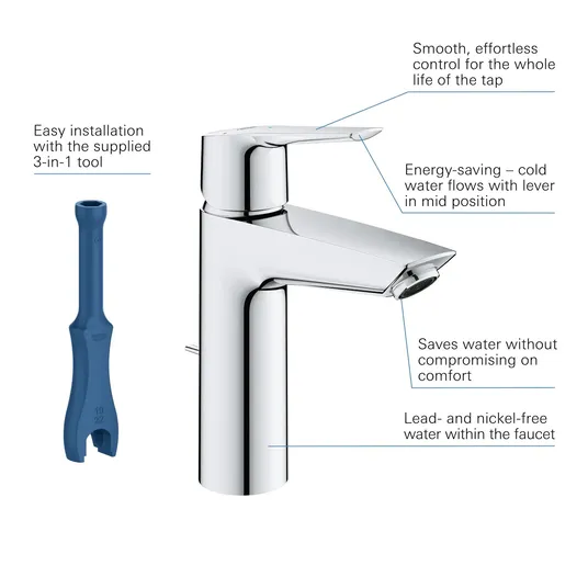 Grohe QuickFix Start – praustuvo maišytuvas su išleidimo komplektu, CoolStart, chromas 23552002