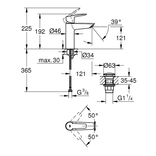 Grohe QuickFix Start - kraanikaussi kraanikaussi Push-Open äravoolukomplektiga, matt must 235752432