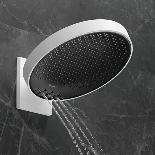 Hansgrohe Rainfinity – galvos dušas 360 su sieniniu jungtimi, 3jet, balta matinė 26234700