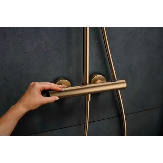 Hansgrohe Pulsify S Puro - dušas komplekts ar termostatu, diametrs 26 cm, 3 strūklu veidi, matēta bronza 24237140