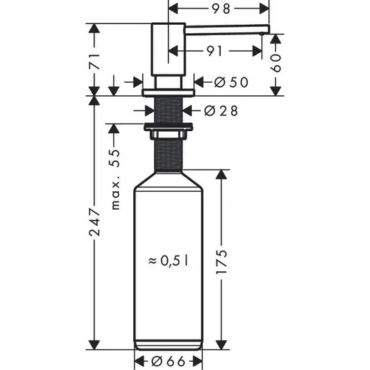 Hansgrohe virtuvinis muilo dozatorius A41, 500 ml 40438000, chromas