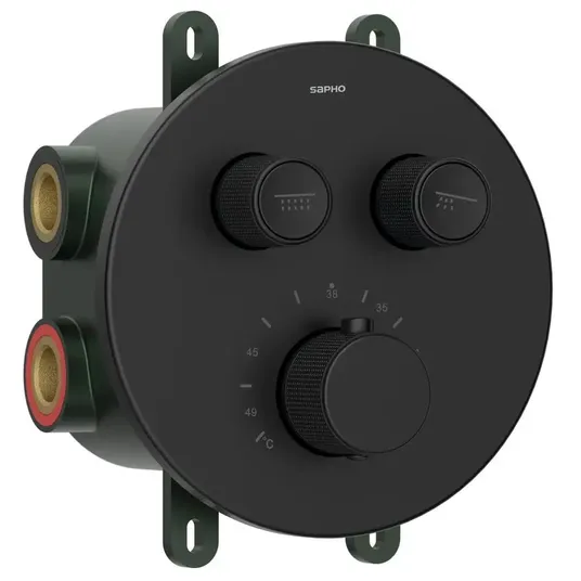 Sapho Smart Select – į sieną įmontuojamas termostatinis maišytuvas, skirtas 2 vartotojams, su montavimo korpusu, matinis juodas RP032B