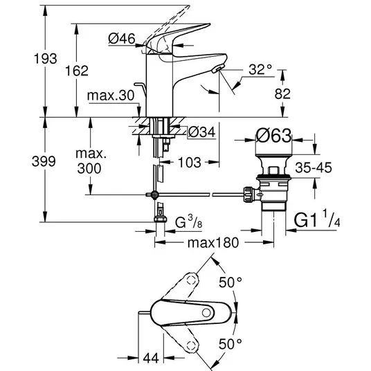 Grohe Swift - valamusegisti koos äravoolukomplektiga, kroomitud 24316001
