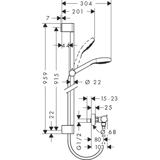 Hansgrohe Croma Select E - Dušikomplekt Vario termostaatsegistriga, dušivarda 90 cm, 3 dušijuga, valge/kroomitud 27082400