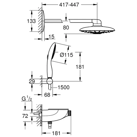 Grohe Rainshower SmartControl – dušo rinkinys Duo su termostato maišytuvu – įmontuojamas, 36 cm, chromuotas 26443000