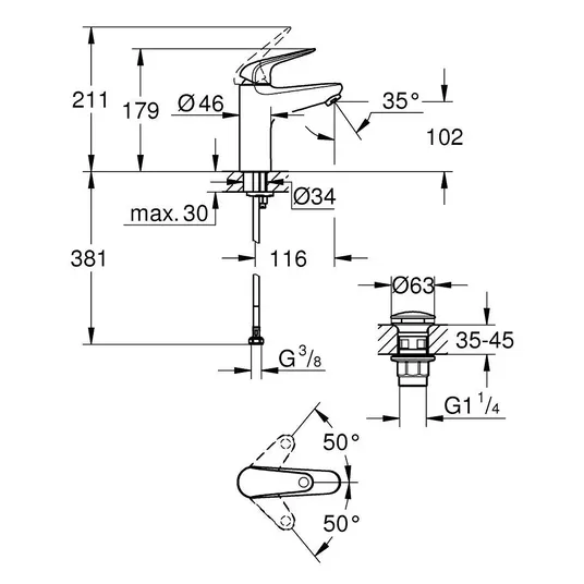 Grohe Swift - kraanikaussi kraanikaussi ja suruotsikuga äravoolukomplekt, kroom 24326001