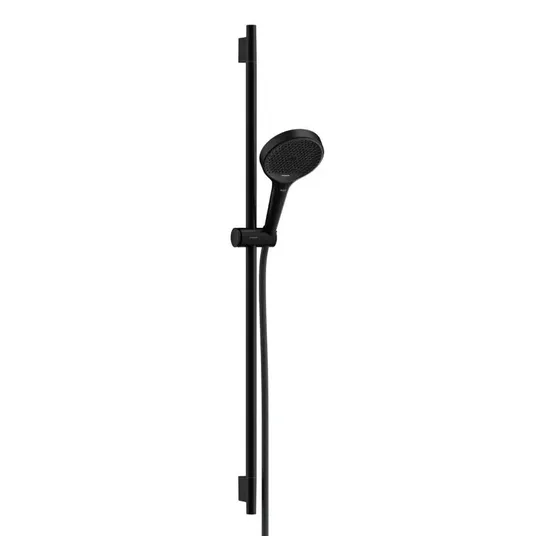 Hansgrohe Rainfinity – dušo komplektas: rankinis dušas, strypas ir žarna, 3 srovių tipai, EcoSmart, matinis juodas 28744670