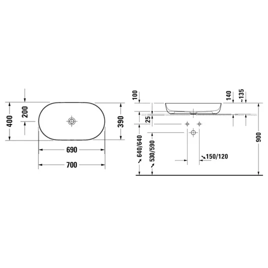 Duravit Luv - praustuvas, 700x400, be perpildymo angos, baltas 0379700000