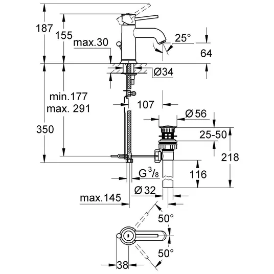 Grohe BauClassic - valamusegisti koos äravoolukomplektiga, kroomitud 23161000