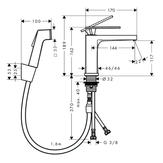 Hansgrohe Tecturis E - valamusegisti Push-Open äravooluga ja bidee dušiotsikuga, EcoSmart, must matt 73210670
