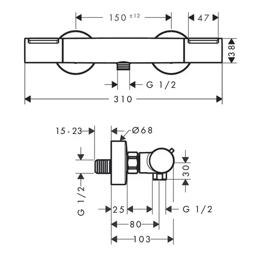 Hansgrohe Ecostat Element – termostatinis dušo maišytuvas, matinis juodas 13346670