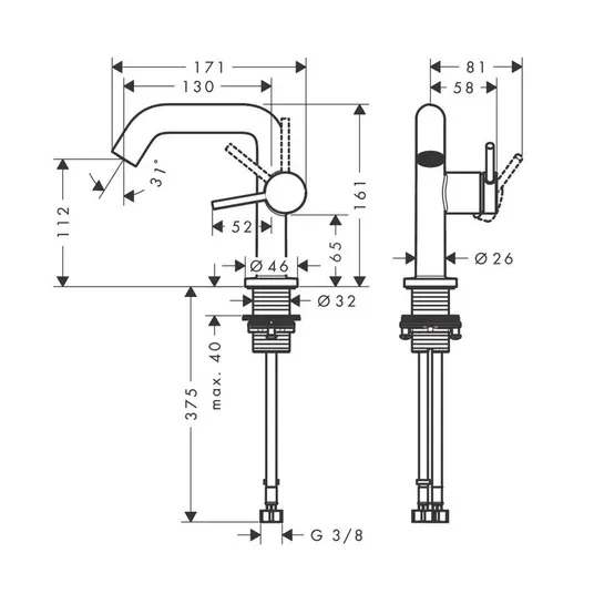 Hansgrohe Tecturis S - kraanikausisegisti Push-Open äravoolukomplektiga, CoolStart, EcoSmart, matt valge 73322700