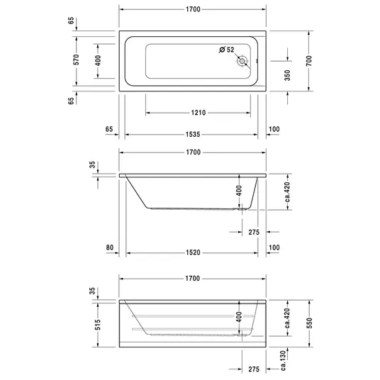 Duravit D-Code vonia 170x70 cm, balta 700098000000000