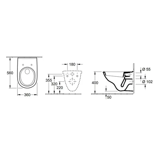 Villeroy & Boch O.novo - Pakabinamas unitazo komplektas su dangčiu, 360x560 mm, Combi Pack, CeramicPlus 5660H1R1