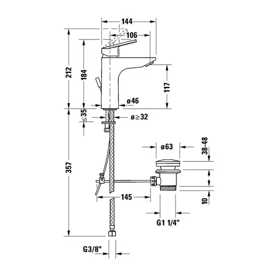 Duravit DuraStyle Basic - kraanikaussi kraanikaussi koos äravoolukomplektiga, MinusFlow, kroom N11022001010