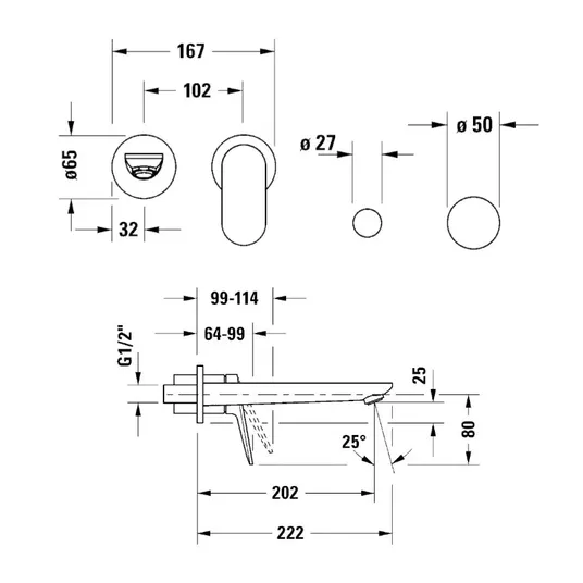 Duravit Wave – paslėpta praustuvo maišytuvas, 2 skylių montavimas, juodas matinis WA1070004046