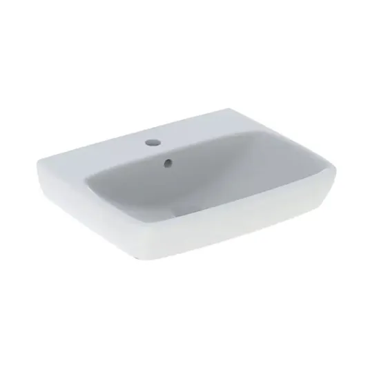 Geberit Selnova Square praustuvas 55x44 cm, su perpildymo anga, 1 maišytuvo skylė, Alpių balta 500.290.01.7