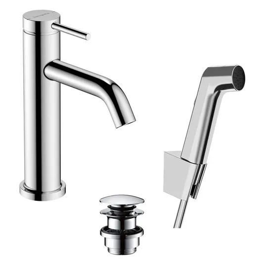 Hansgrohe Tecturis S - valamusegisti Push-Open äravooluga ja bidee dušiotsikuga, EcoSmart, kroomitud 73211000