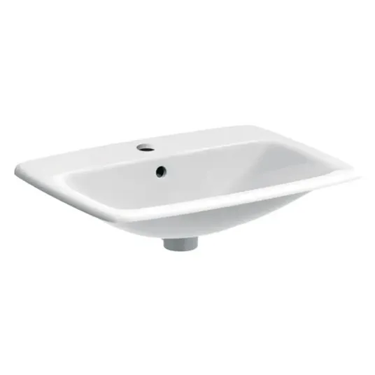 Geberit Selnova Square praustuvas 60x45 cm, su perpildymo anga, maišytuvo skyle, baltas 500.307.01.7
