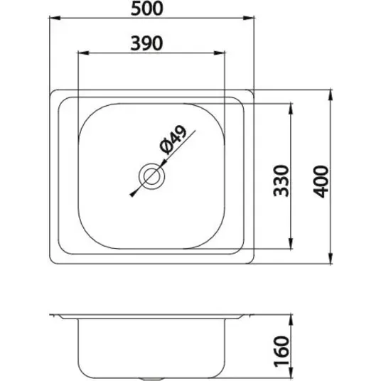 Ferro indų plovimo plautuvė – 40x50 cm, su perpildymo anga, nerūdijančio plieno DR40/50A