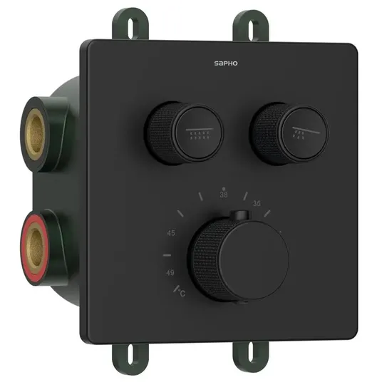 Sapho Smart Select – į sieną įmontuojamas termostatinis maišytuvas, skirtas 2 vartotojams, su montavimo korpusu, juodas matinis RP042B