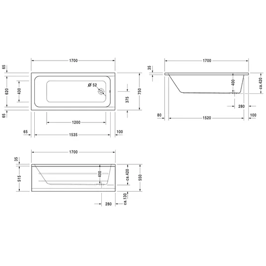 Duravit D-Code vonia 170x75 cm, balta 7001000000000000