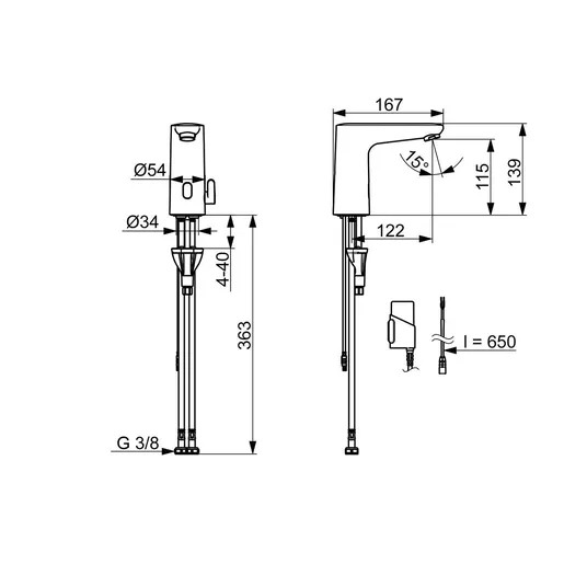 Hansa Electra – elektroninis praustuvo maišytuvas, maitinamas baterijomis, Bluetooth, chromuotas 91002219