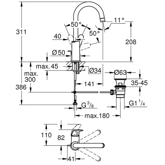 Grohe Swift - valamusegisti, valamusegisti, külma vee päästikuga, kroomitud 24330001