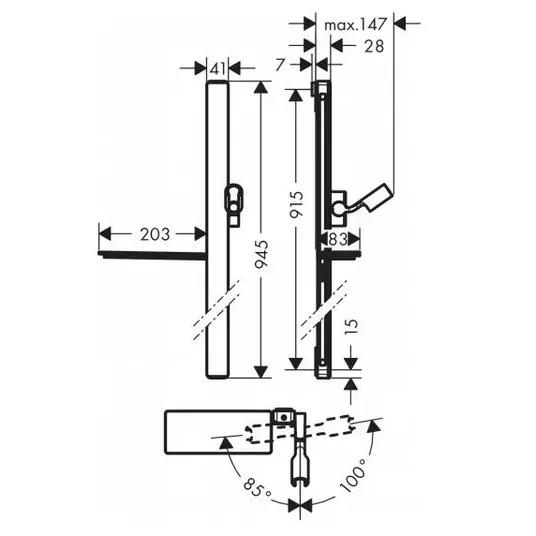 Hansgrohe UnicaE dušo stovas 90 cm, su dušo žarna, chromuotas 27640000