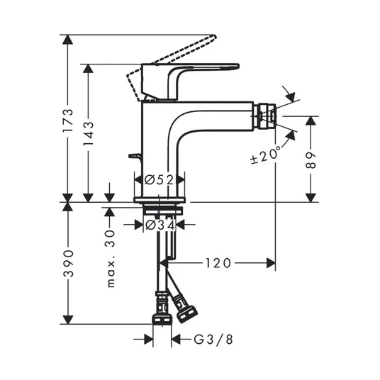 Hansgrohe Rebris E – bidė maišytuvas su išleidimo mechanizmu, chromas 72211000