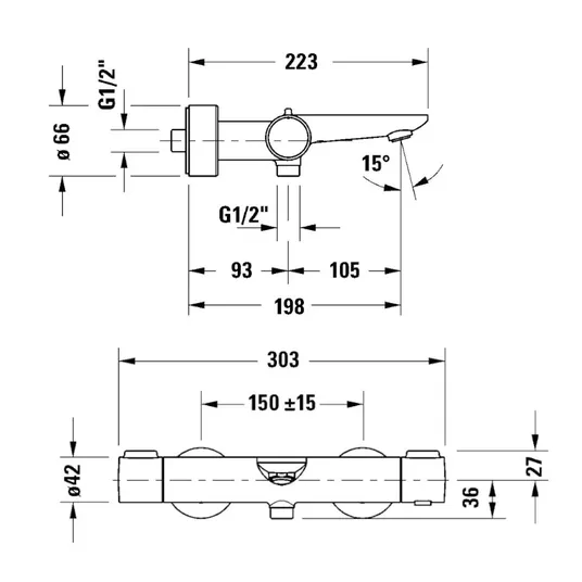 Duravit Wave – termostatinis vonios maišytuvas, chromas WA5220000010