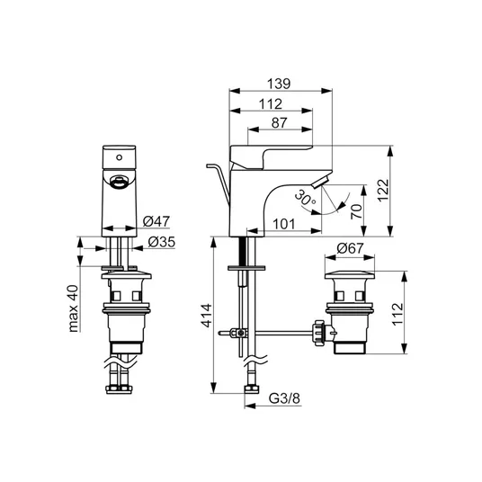 Hansa Basic – praustuvo maišytuvas su išleidimo mechanizmu, chromas 55402203