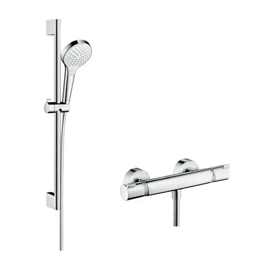 Hansgrohe Croma Select S – dušo komplektas Vario su termostato baterija, dušo strypas 65 cm, 3 srovių tipai, balta / chromuota 27013400
