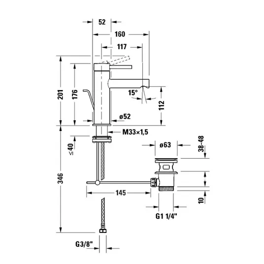 Duravit Circle - kraanikauss kraanikaussi koos äravoolukomplektiga, MinusFlow, kroom CE1022001010