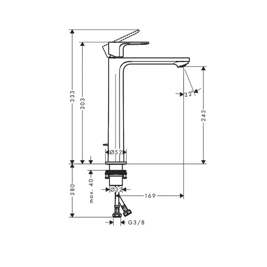 Hansgrohe Rebris E - segisti püstise valamu jaoks, äravooluklapiga, CoolStart, matt must 72581670