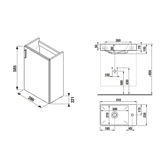 Jika Petit - Praustuvas su spintele 41x66x23 cm, baltas H45J5111753001