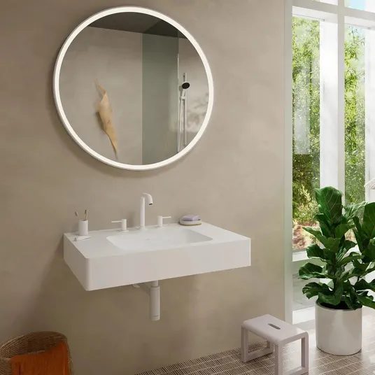 Hansgrohe Tecturis S – praustuvo maišytuvas su „Push-Open“ išleidimo komplektu, 3 skylių montavimas, EcoSmart, matinis baltas 73330700