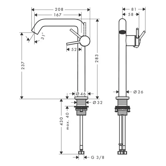 Hansgrohe Tecturis S - kraanikausisegisti Push-Open äravoolukomplektiga, CoolStart, EcoSmart, matt valge 73370700