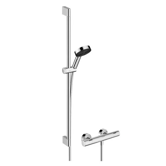 Hansgrohe Pulsify Select S – dušo rinkinys su termostatu, 3 srovių tipais, EcoSmart, chromas 24261000