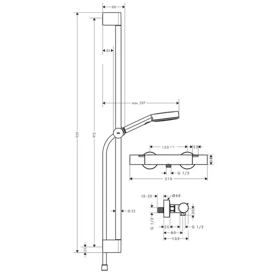 Hansgrohe Pulsify Select S – dušo rinkinys su termostatu, 3 srovių tipais, EcoSmart, chromas 24261000