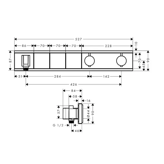 Hansgrohe RainSelect – termostatinis dušo maišytuvas – įmontuojamas 3 vartotojams, chromuotas 15356000