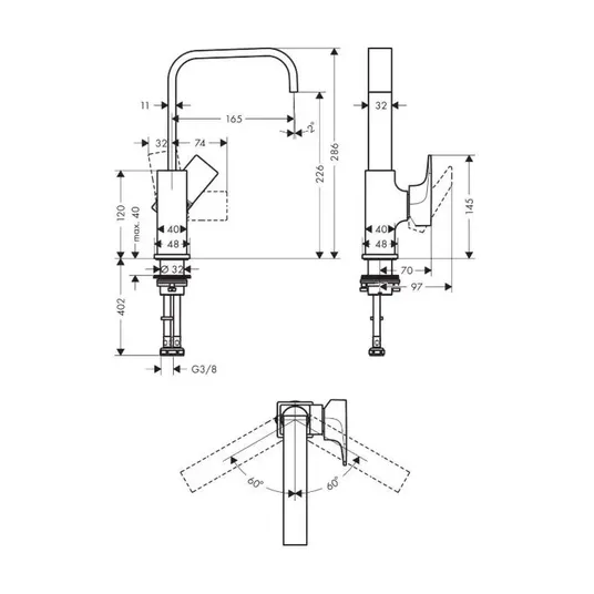Hansgrohe Metropol – praustuvo vienos rankenos maišytuvas 230 su išleidimo komplektu Push-Open, chromuotas 32511000