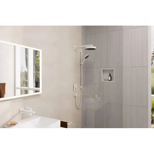 Hansgrohe Rainfinity – dušo komplektas: rankinis dušas, stovas ir žarna, 3 srovių tipai, EcoSmart, balta matinė 28744700