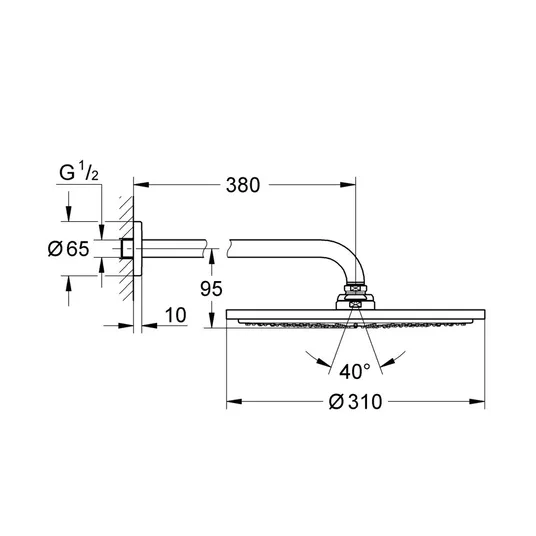 Grohe Rainshower Cosmopolitan – dušo galvutė 310, išsikišimas 38 cm, 1 srautas, šiltas šepetukuotas saulėlydis 26066DL0