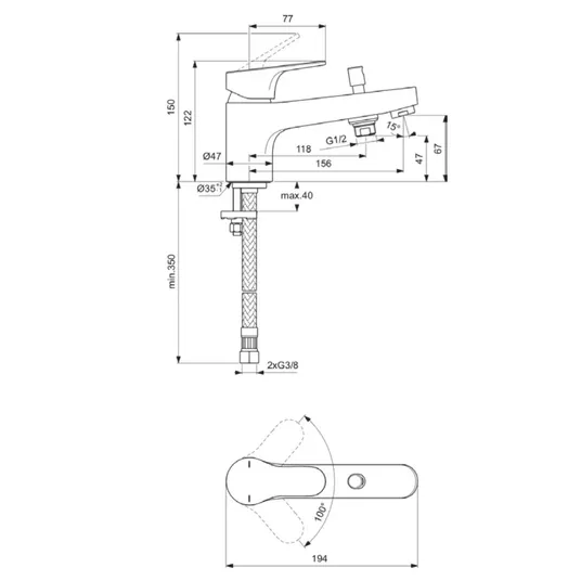 Ideal Standard Cerabase – vonios maišytuvas, chromuotas BD060AA